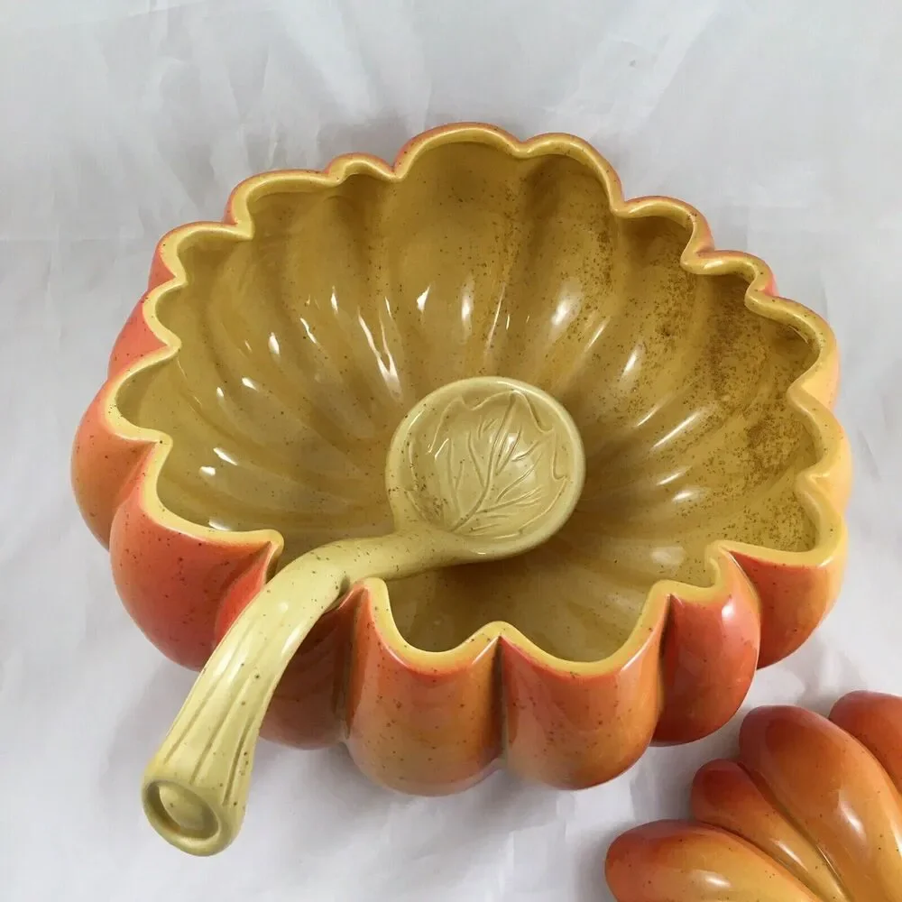 World Market Pumpkin Shaped Soup Tureen 3 piece set